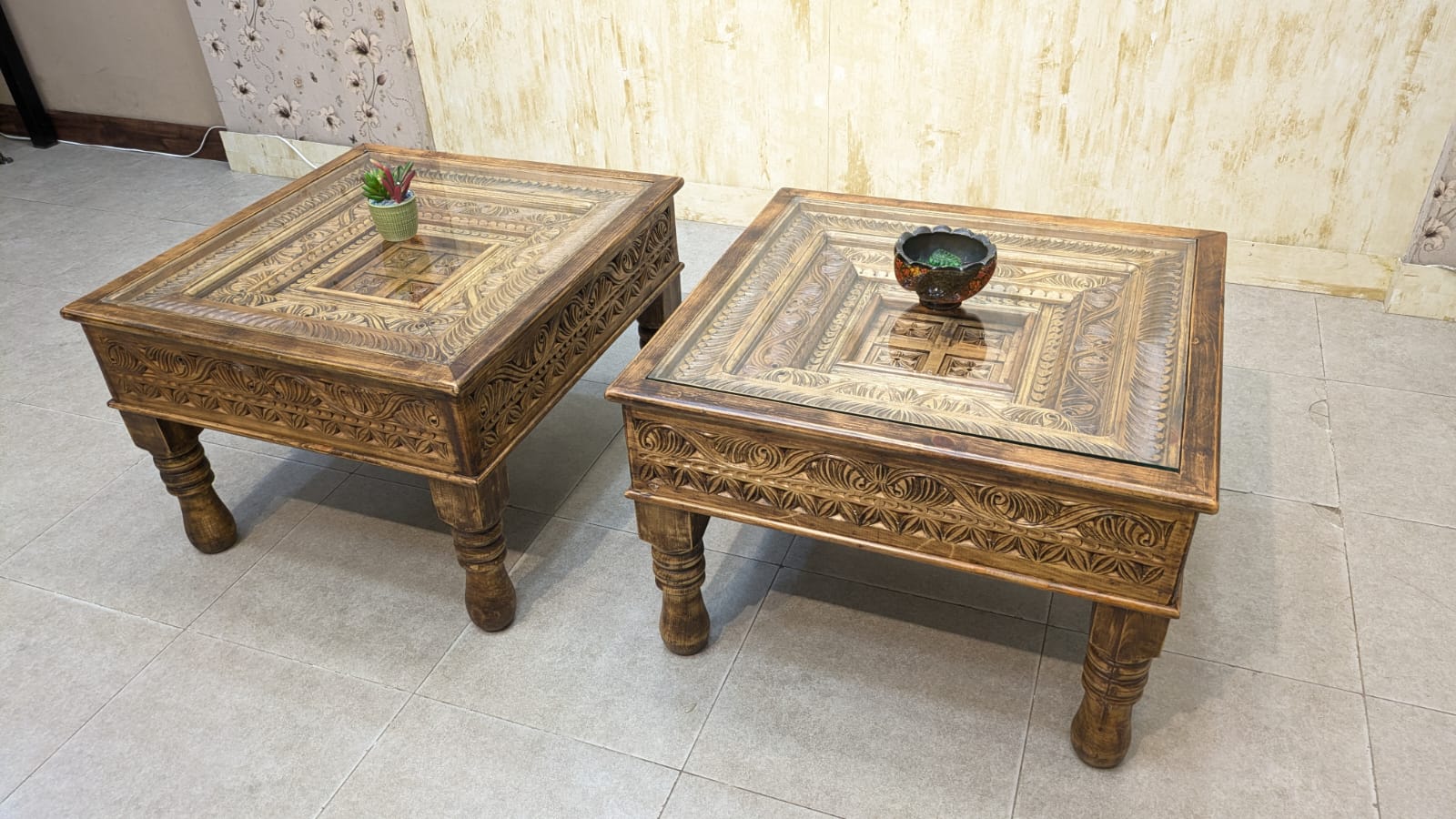 Solid Diyar Wood Pair Of Corner Tables