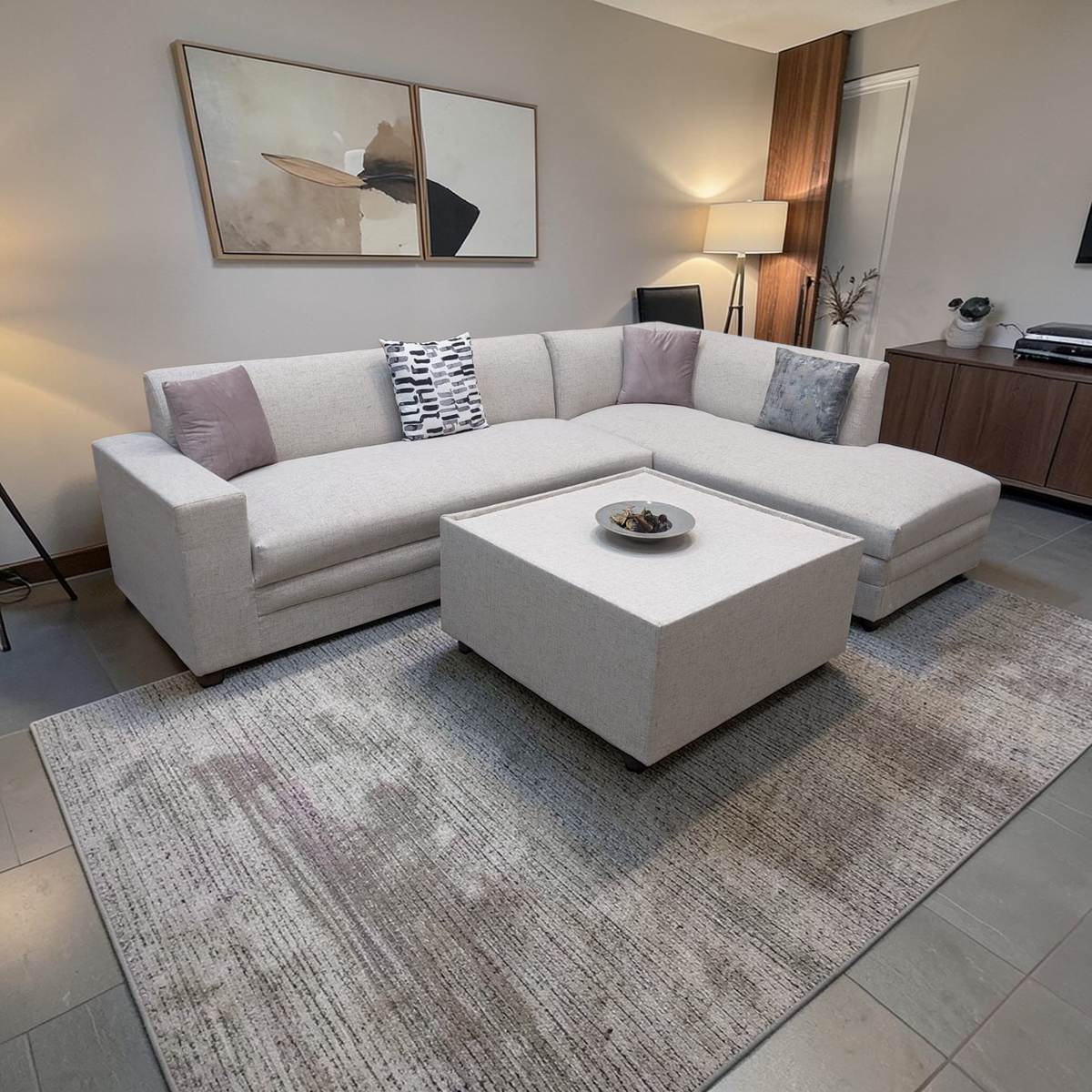 Modern Design 5 Seater L Shape Sofa Set with Center Table