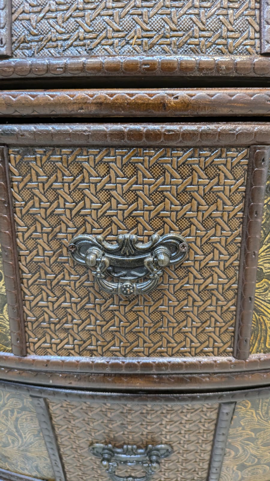 Antique Anglo-Indian Rattan & Brass Bombe Bedside Chest