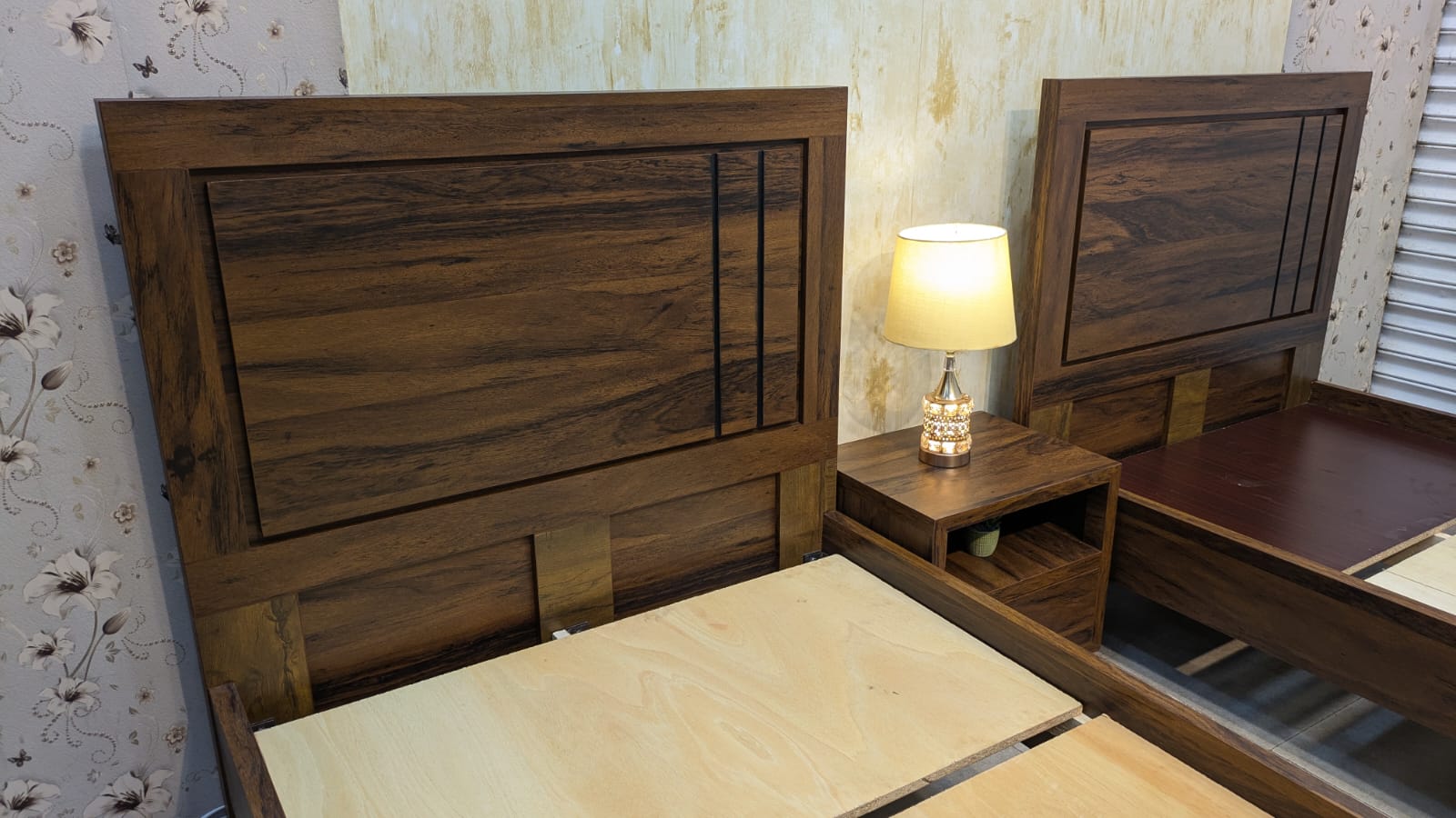 Brand New Pair of Single Beds with Shared Side Table