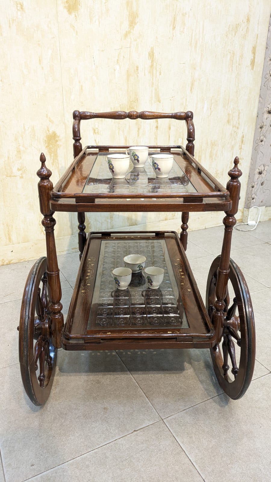 Solid sheesham Wood 2 Tier Tea Trolley