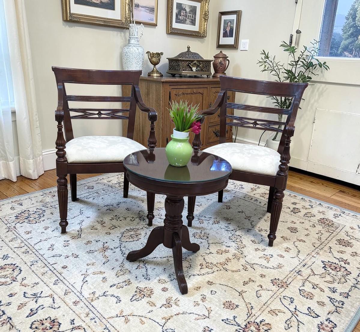 Imported Malaysian Pair Of Coffee Chairs with Table Set
