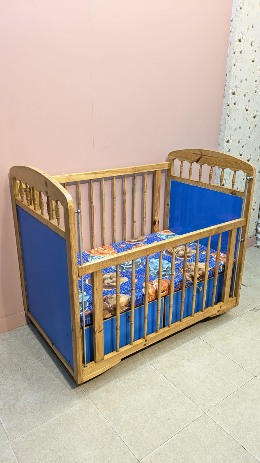Wooden Baby Cot With Mattress