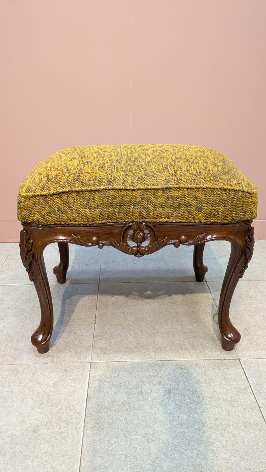 Solid Burma teak wood chair with stool