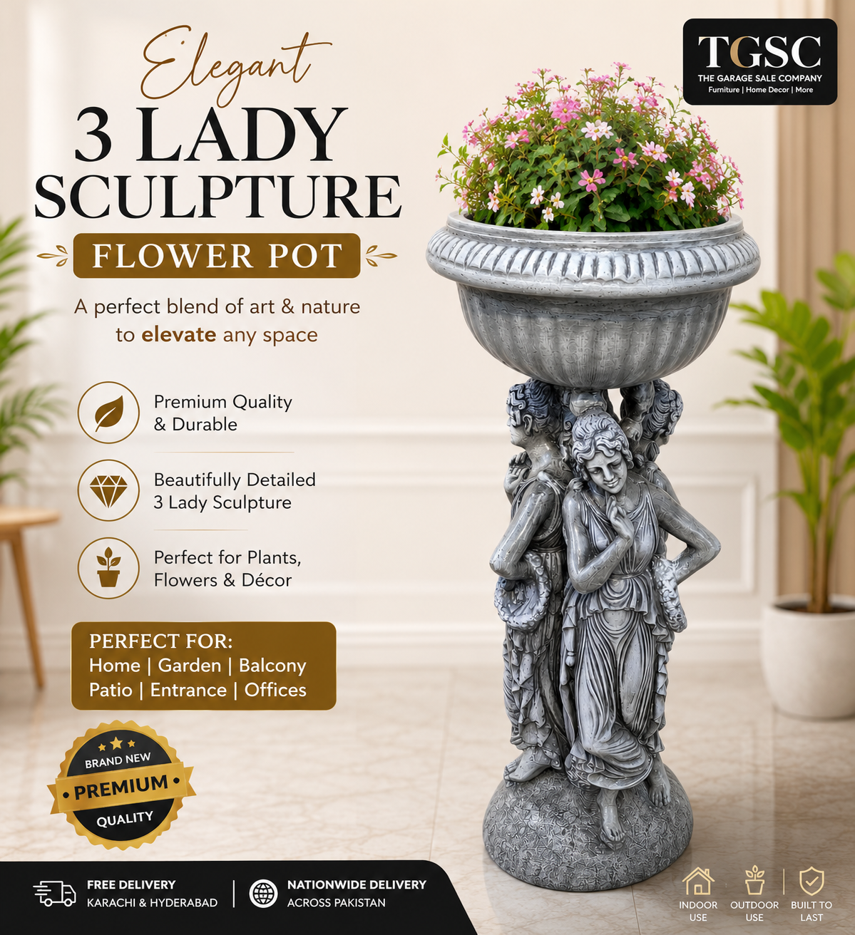 Brand New 3 Lady Sculpture Flower Pot