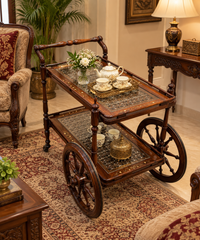 Solid sheesham Wood 2 Tier Tea Trolley