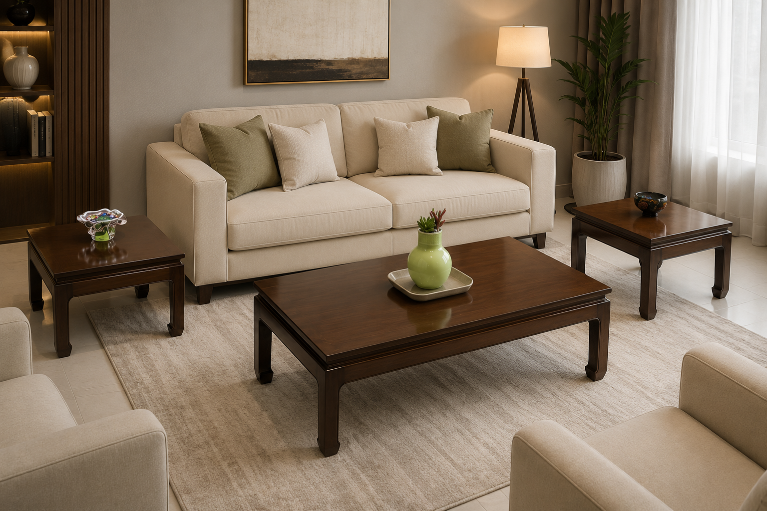 Center Table with 2 Side Tables Set