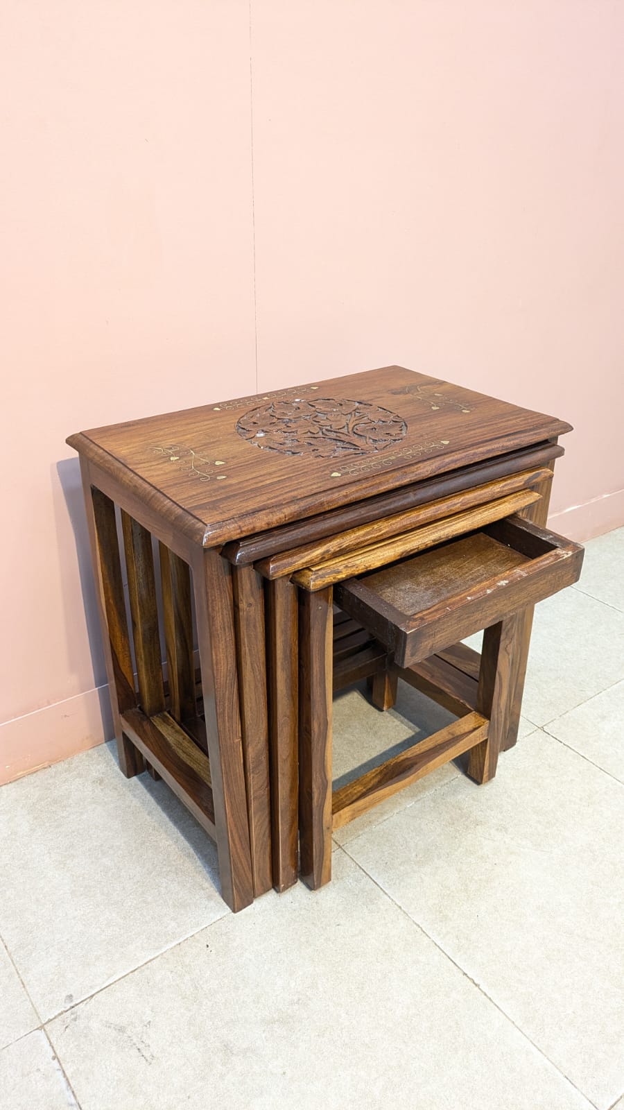 Brand New Unused Solid Sheesham Wood Nesting Table Set