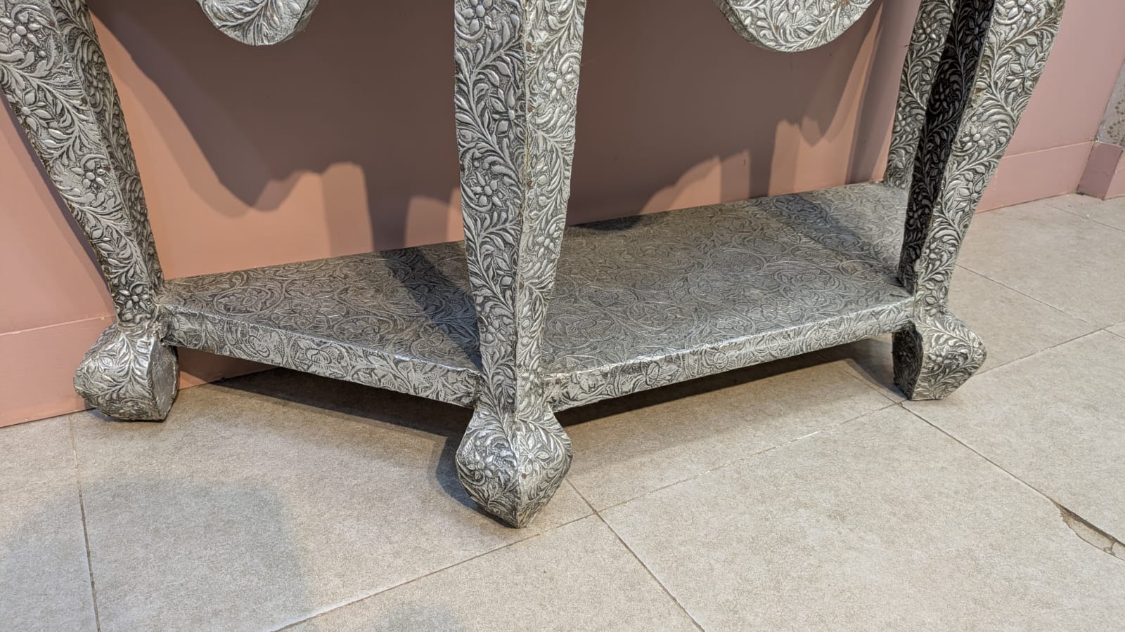 Elegant Handcrafted Silver Console Table with Mirror