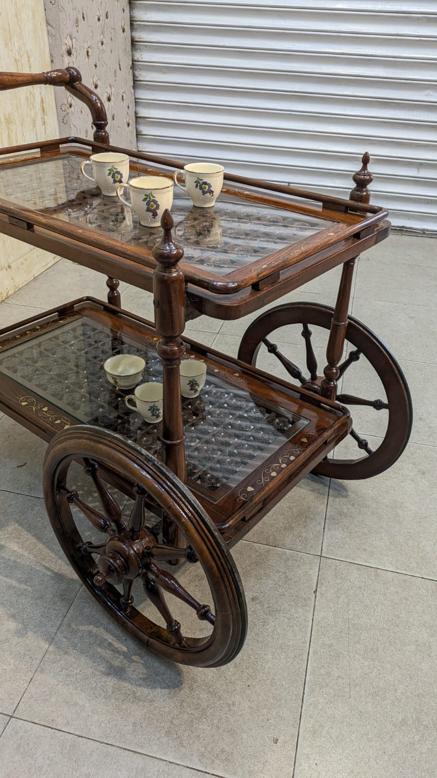 Solid sheesham Wood 2 Tier Tea Trolley