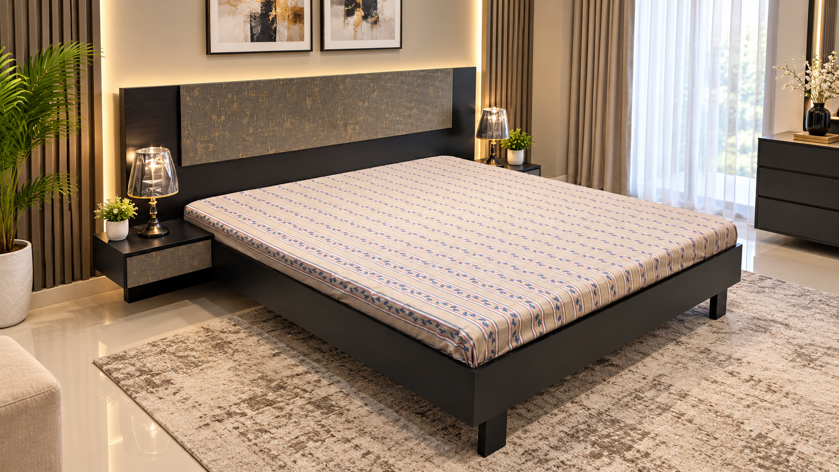 Habitt Novak King Size Bed With 2 Attached Side Table
