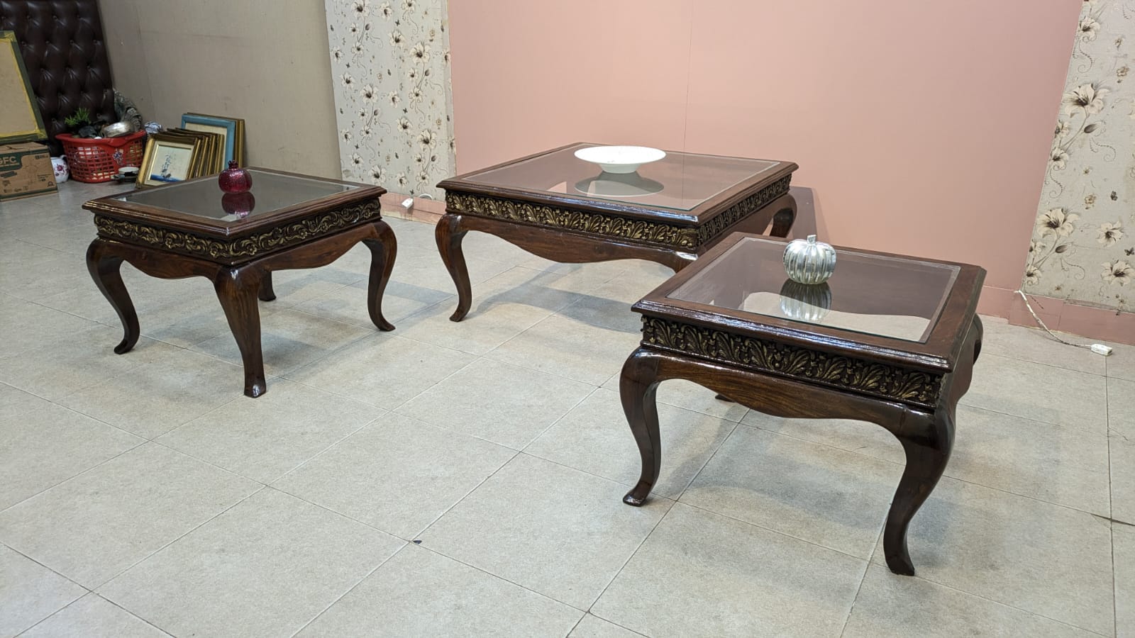 Solid Sheesham Wood Centre Table With 2 Side table Set