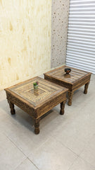 Solid Diyar Wood Pair Of Corner Tables