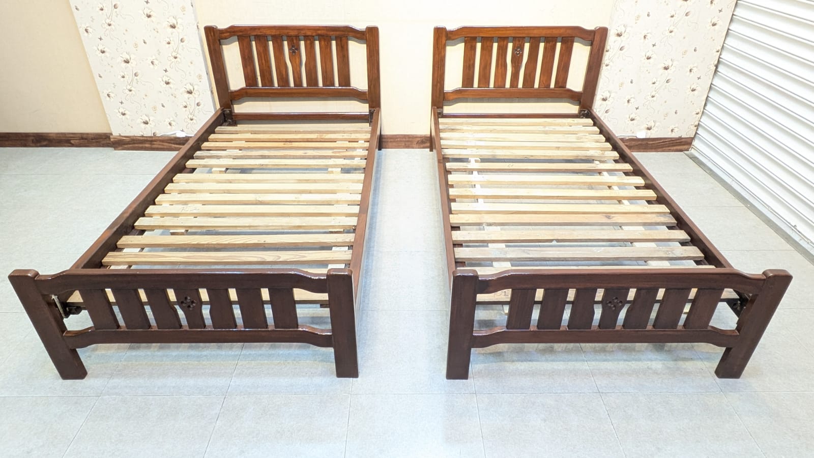 Solid Oak Wood Pair Of Single Beds