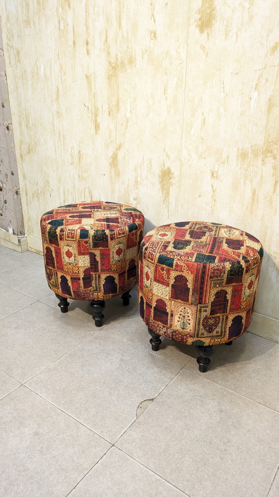 Beautiful Pair Of Printed Ottoman Stool