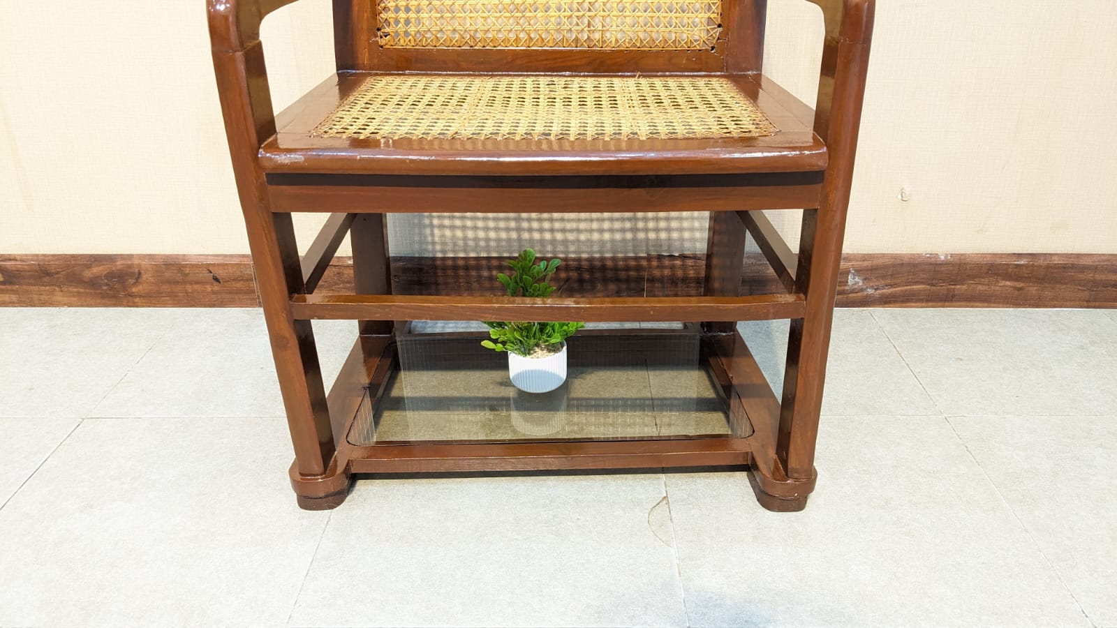 Antique Solid Sheesham Wood Wicker Chair