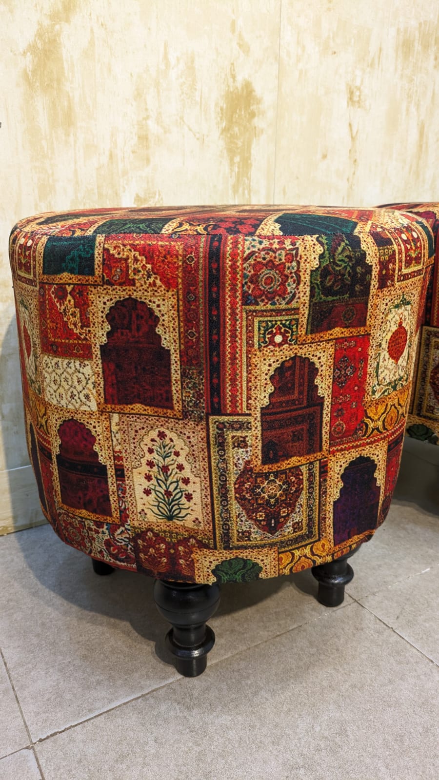 Beautiful Pair Of Printed Ottoman Stool