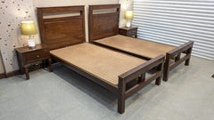 Solid Sheesham Wood Pair Of Single Beds with 2 Side Tables