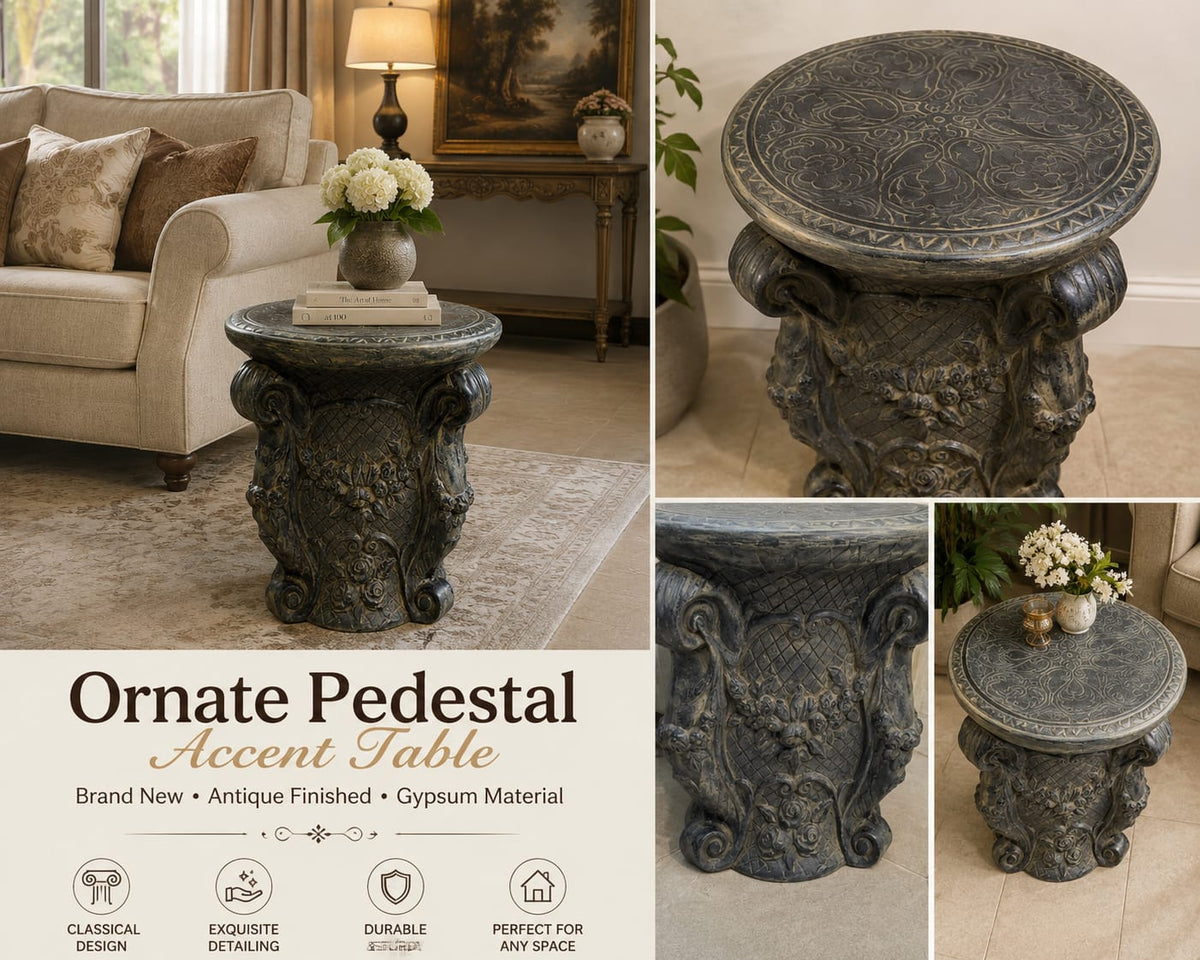 ✨ BRAND NEW ORNATE CLASSICAL-STYLE PEDESTAL ACCENT TABLE ✨