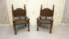 Antique Solid Burma Teak Wood Pair of Peerah Chair