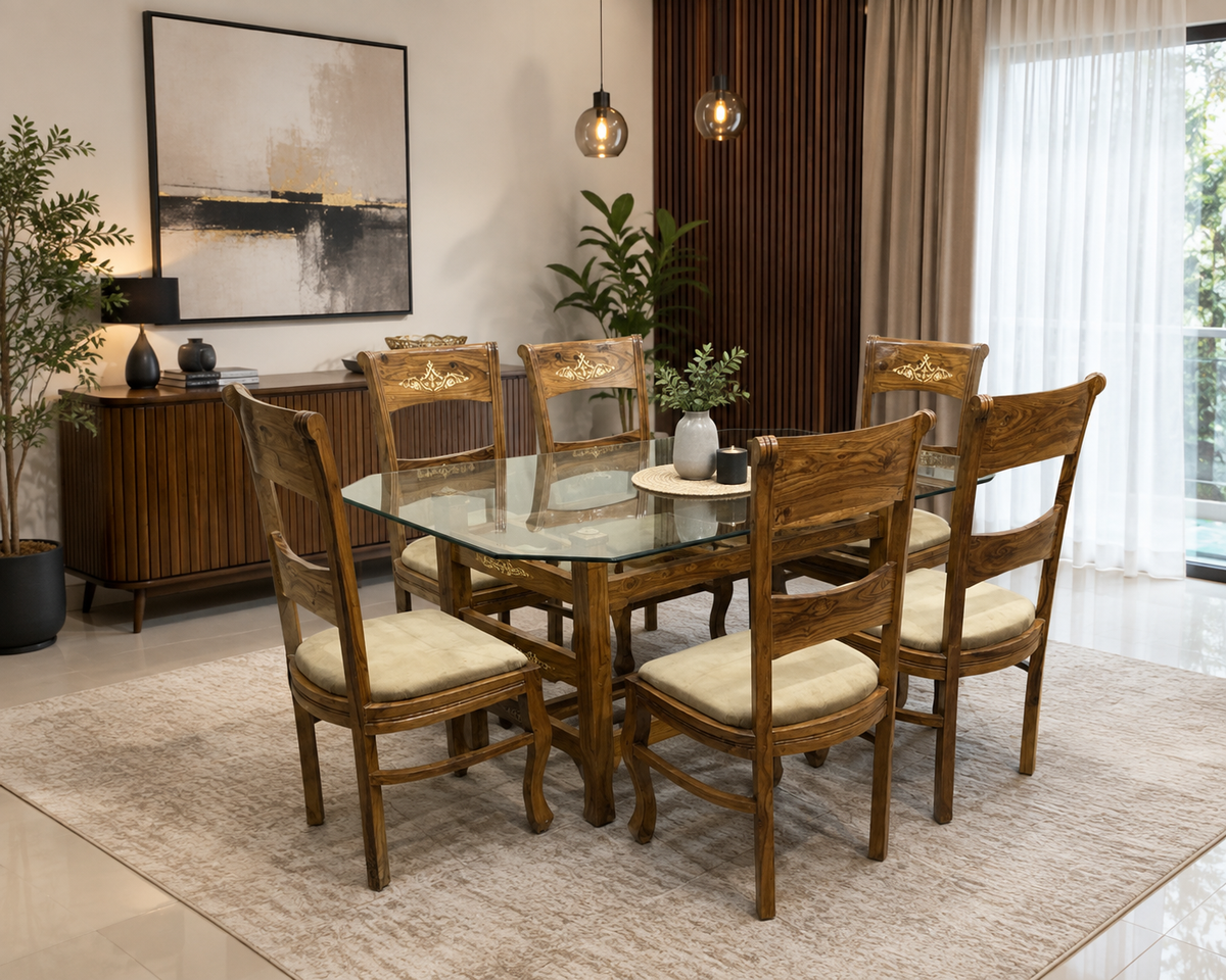 Solid Sheesham Wood 6 Seater Dining Table