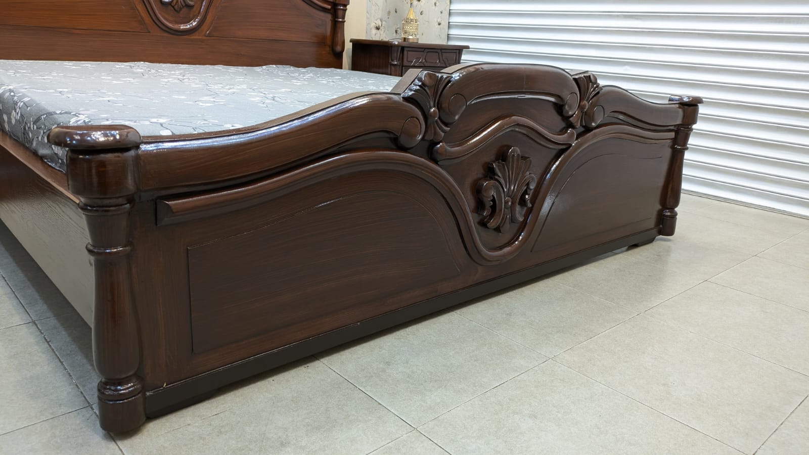 Diyar Wood King Size Bed with 2 Side Tables