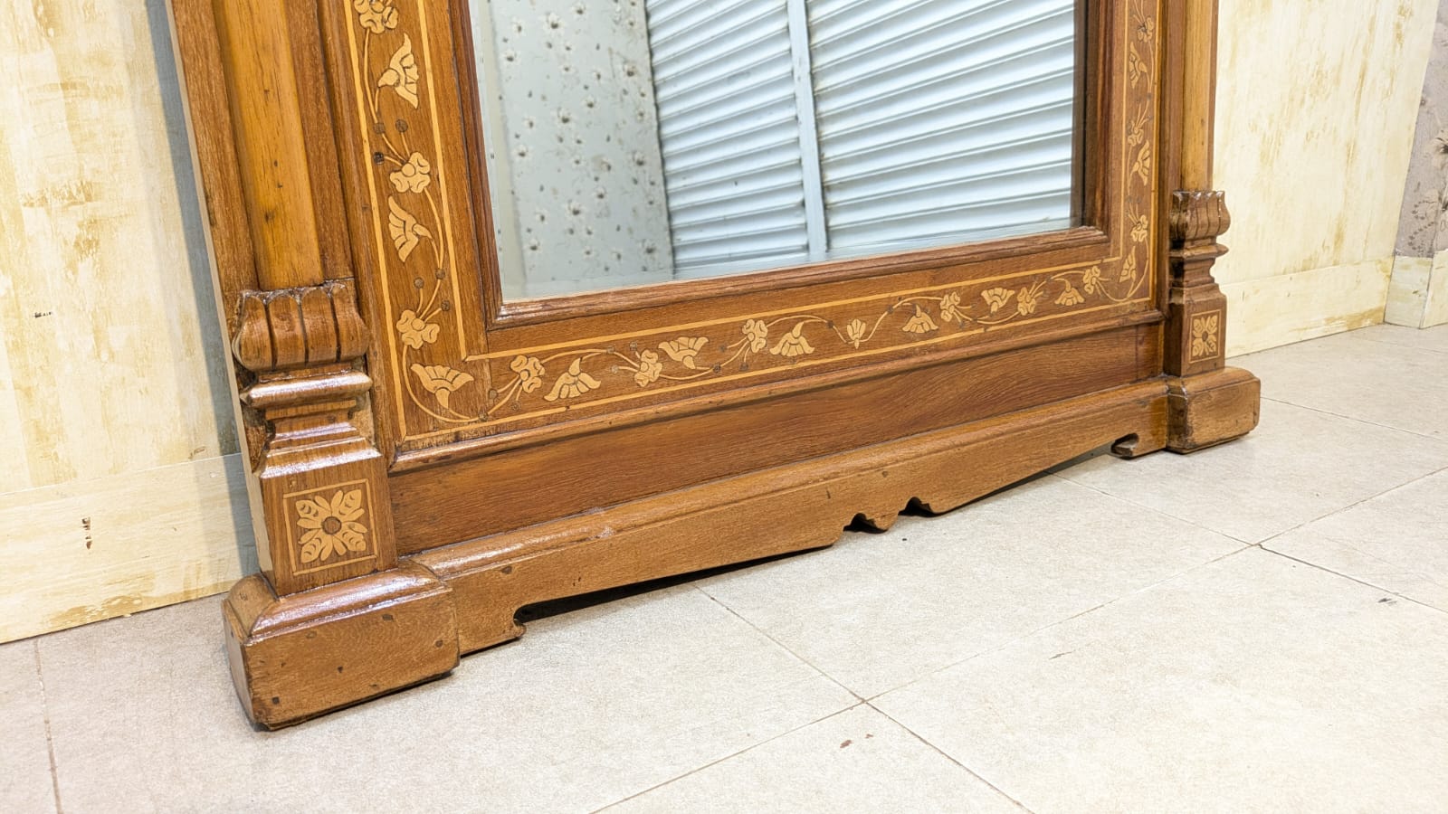 Antique Solid Burma Teak Wood Full Length Wall Mirror