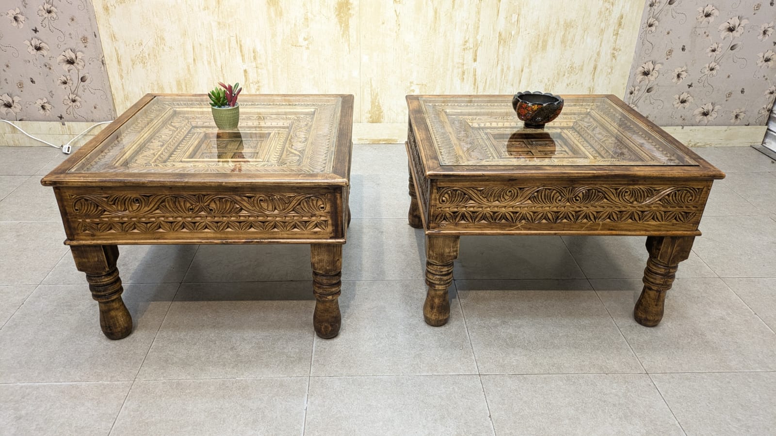 Solid Diyar Wood Pair Of Corner Tables