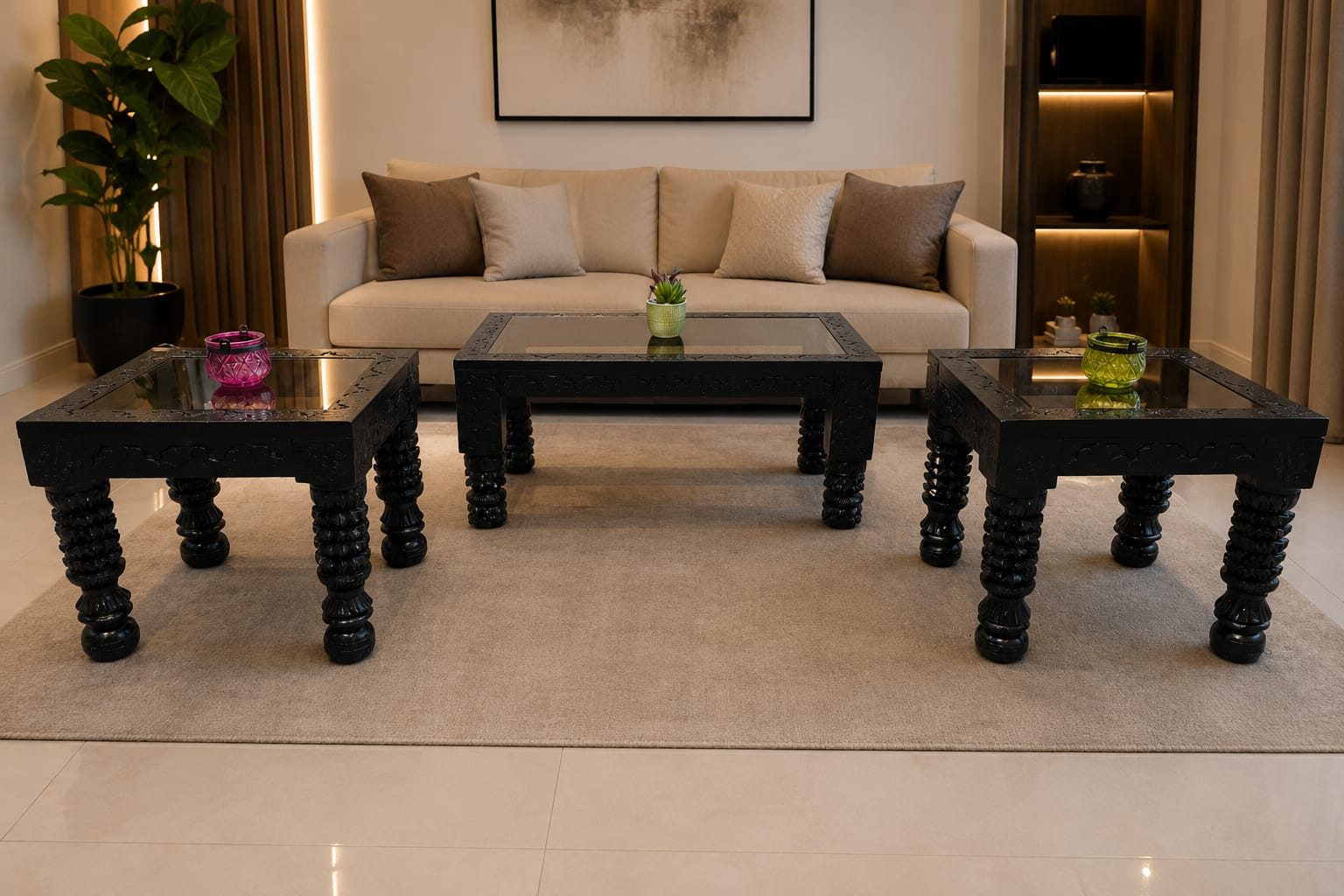 Solid Sheesham Wood Center and Side Tables Set