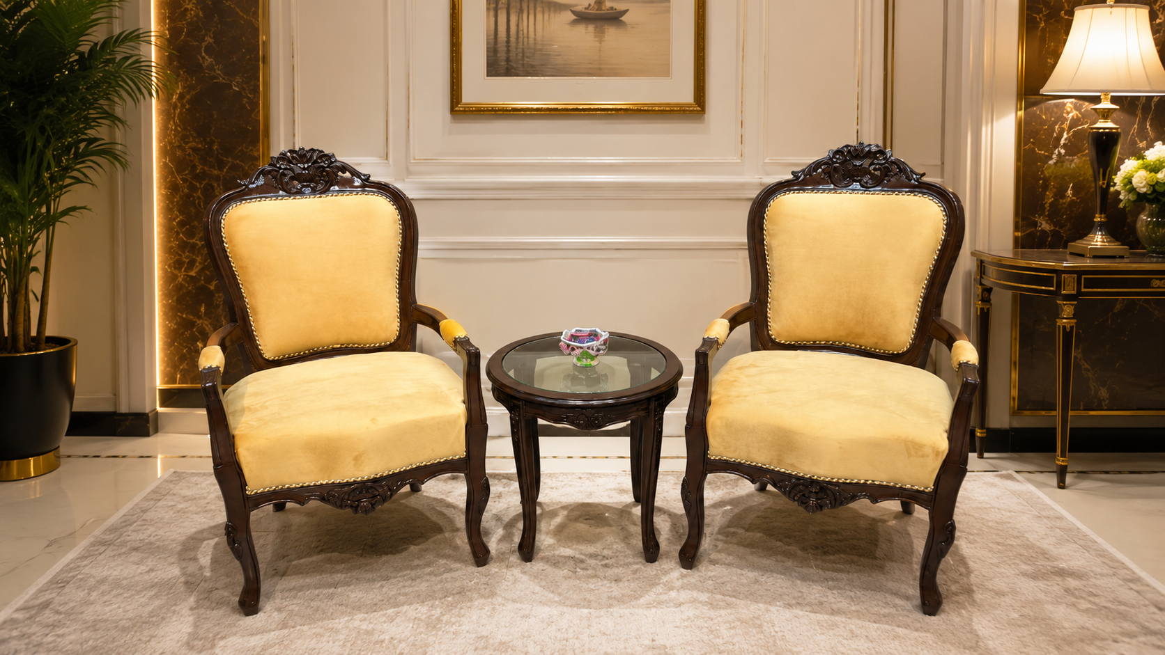 Solid Sheesham Wood Pair of Coffee Chairs with Table