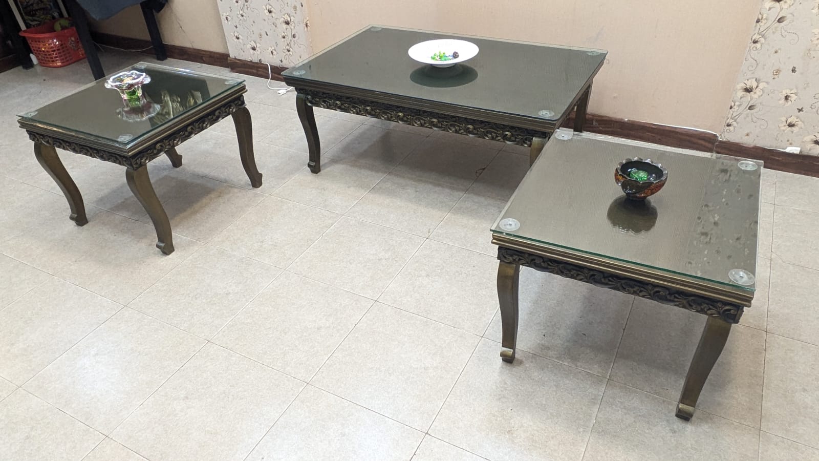 Sheesham Wood and Ply Wood Center and Side Tables Set