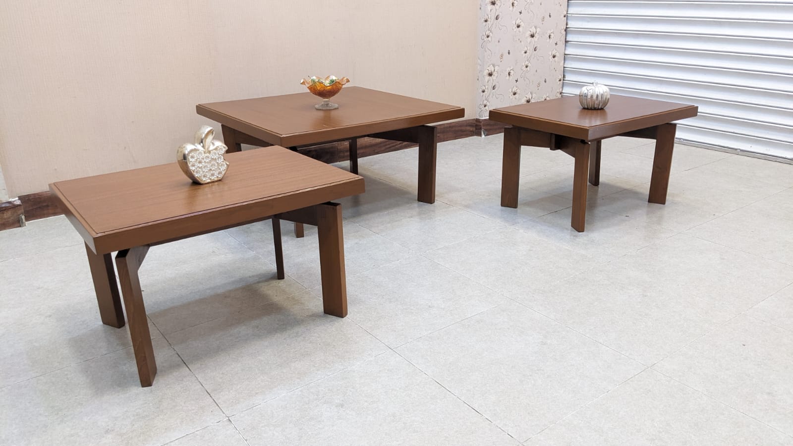 Burma Teak Wood and Teak Ply Center and Side Tables Set