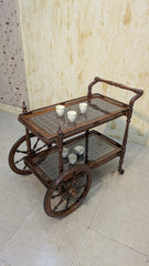 Solid sheesham Wood 2 Tier Tea Trolley