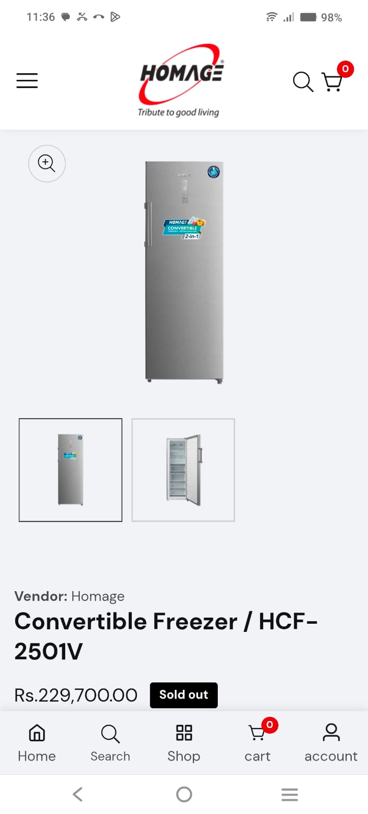 Homage Vertical Freezer