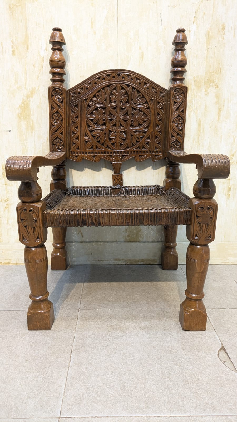 Antique solid Burma teak Peerah Chair Pair