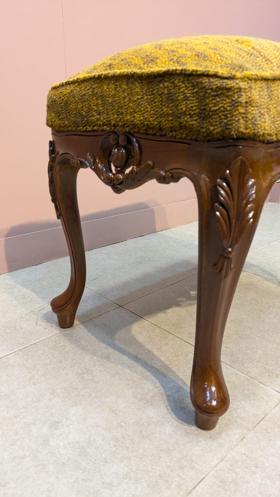 Solid Burma teak wood chair with stool