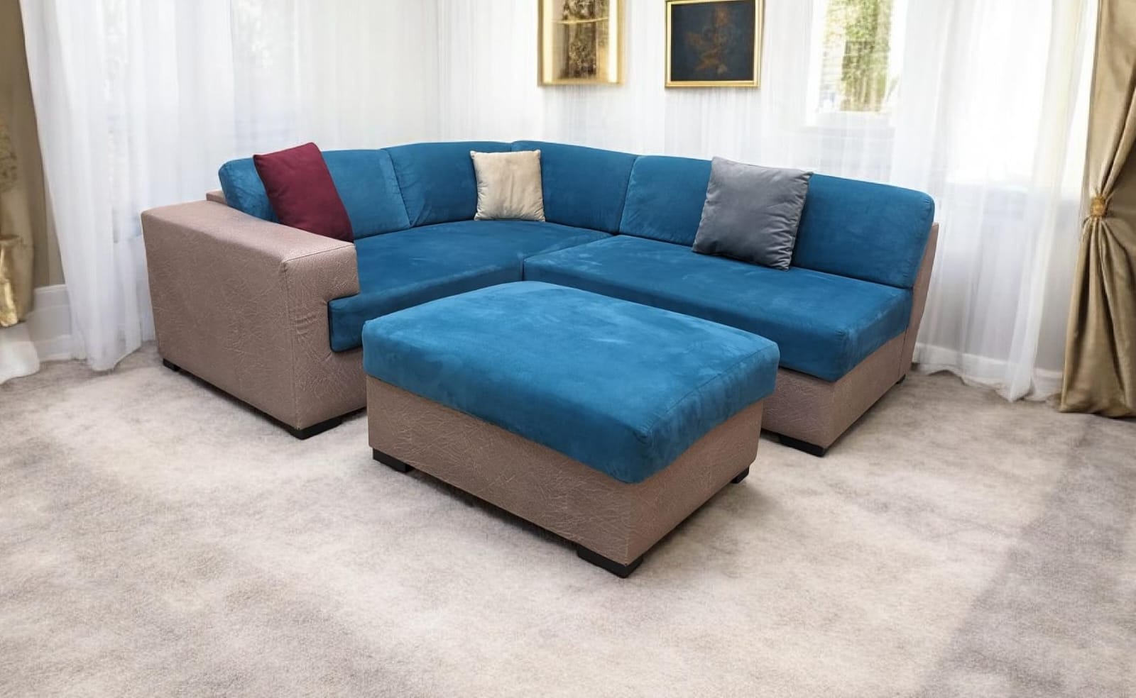 4 Seater L Shape Sofa Set with Ottoman