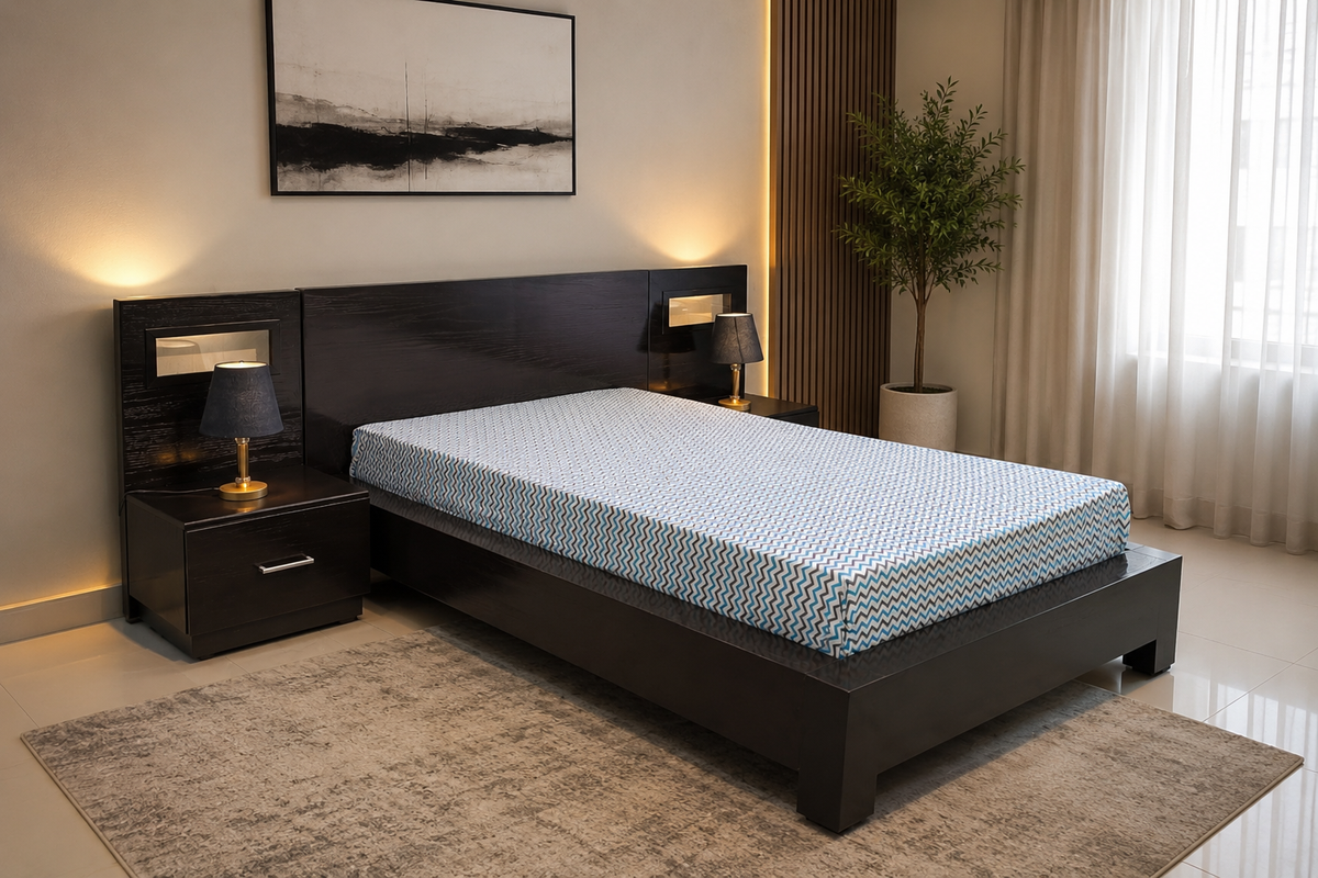 Single Bed with Mattress and 2 Side Tables