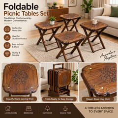 BRAND NEW SOLID SHEESHAM WOOD FOLDABLE PICNIC TABLES SET