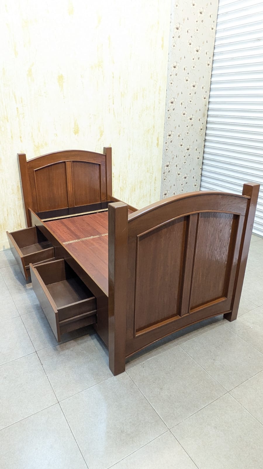 Oak wood & Oak Ply Single Bed With Storage Drawers
