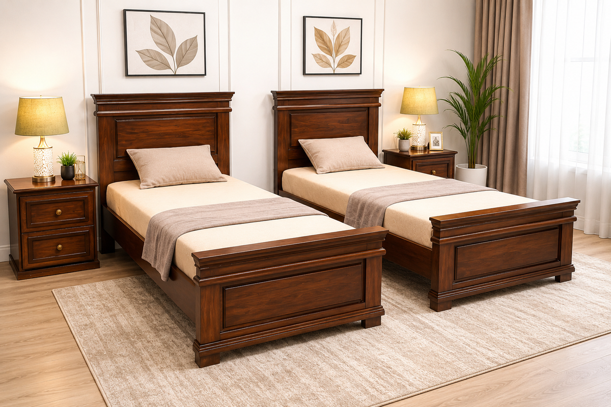 Pair Of Single Beds with 2 Side Tables