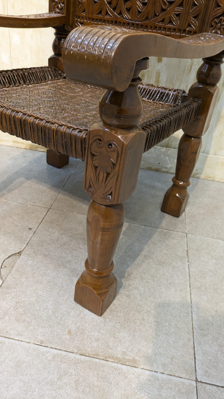 Antique Solid Burma Teak Wood Pair of Peerah Chair