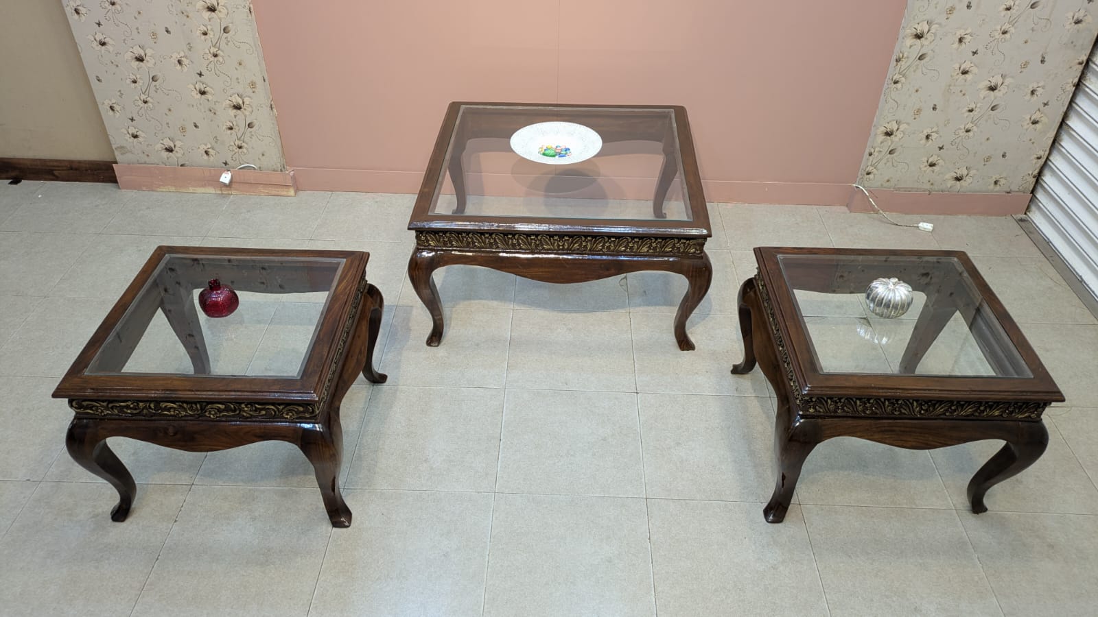 Solid Sheesham Wood Centre Table With 2 Side table Set