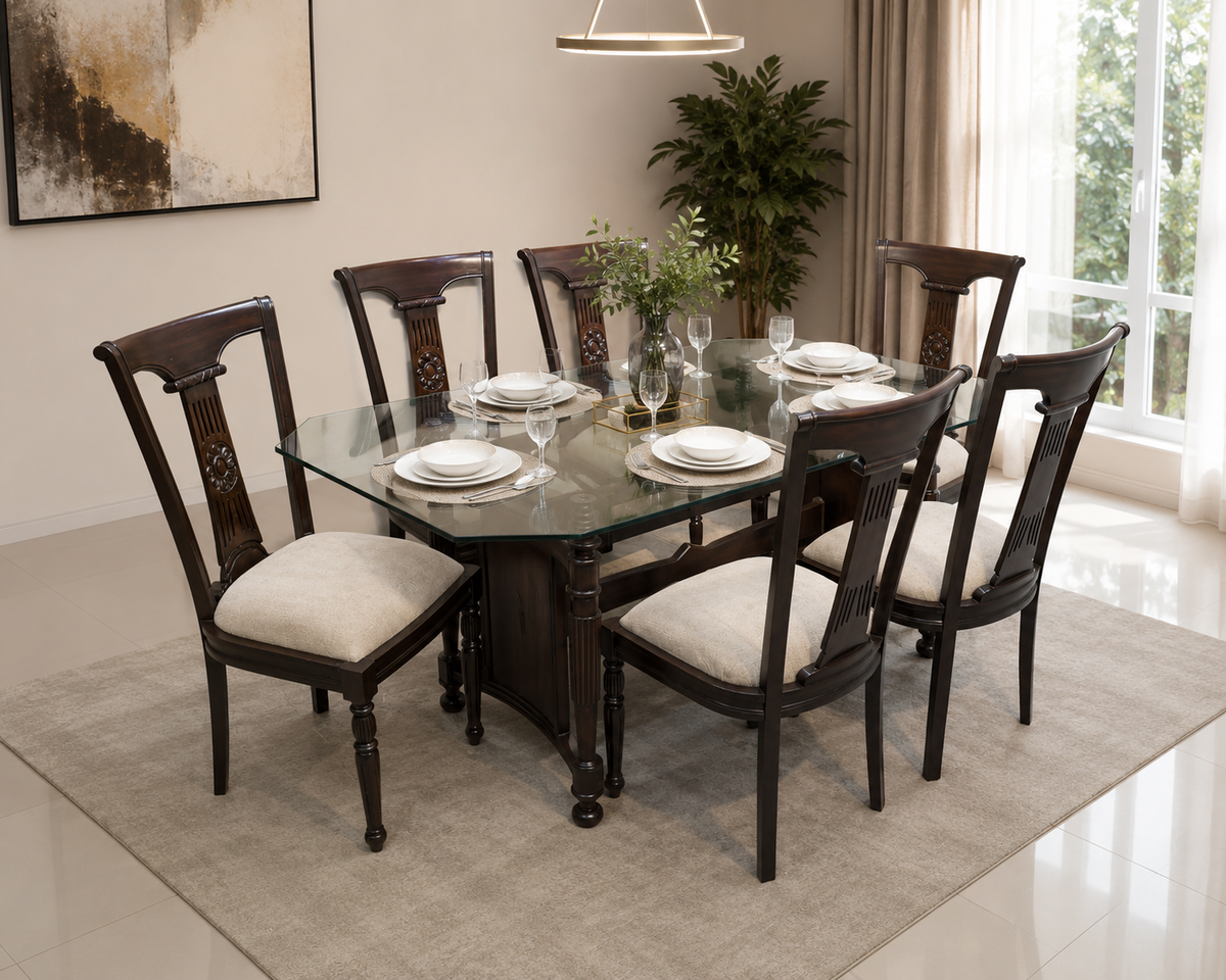 Solid Sheesham Wood 6 Seater Dining Table