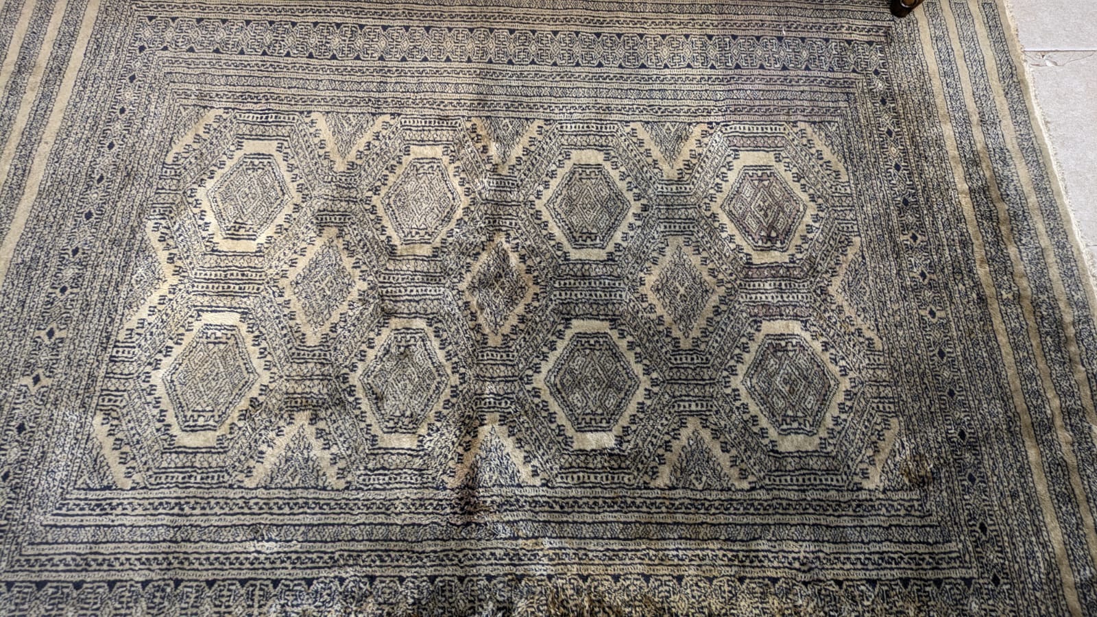 Vintage Hand-Knotted Bokhara Tribal Wool Carpet.