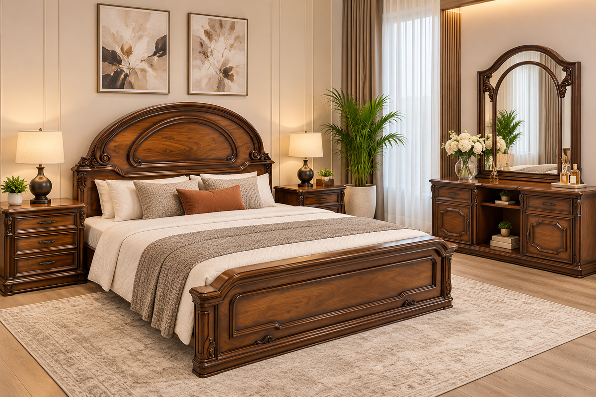 Sheesham Wood And Ply King Size Bed Set
