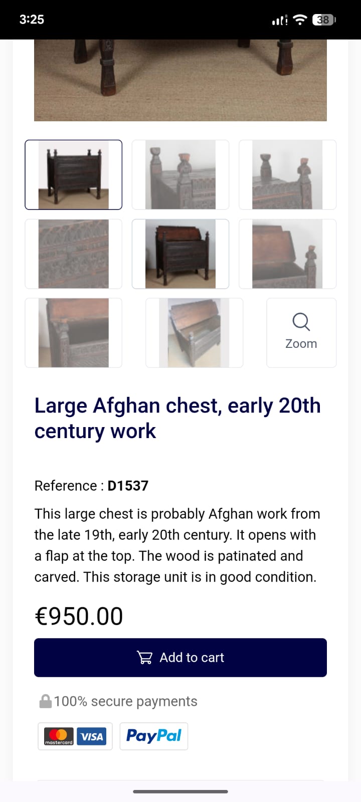 Antique Afghan Hand Carved Large Chest