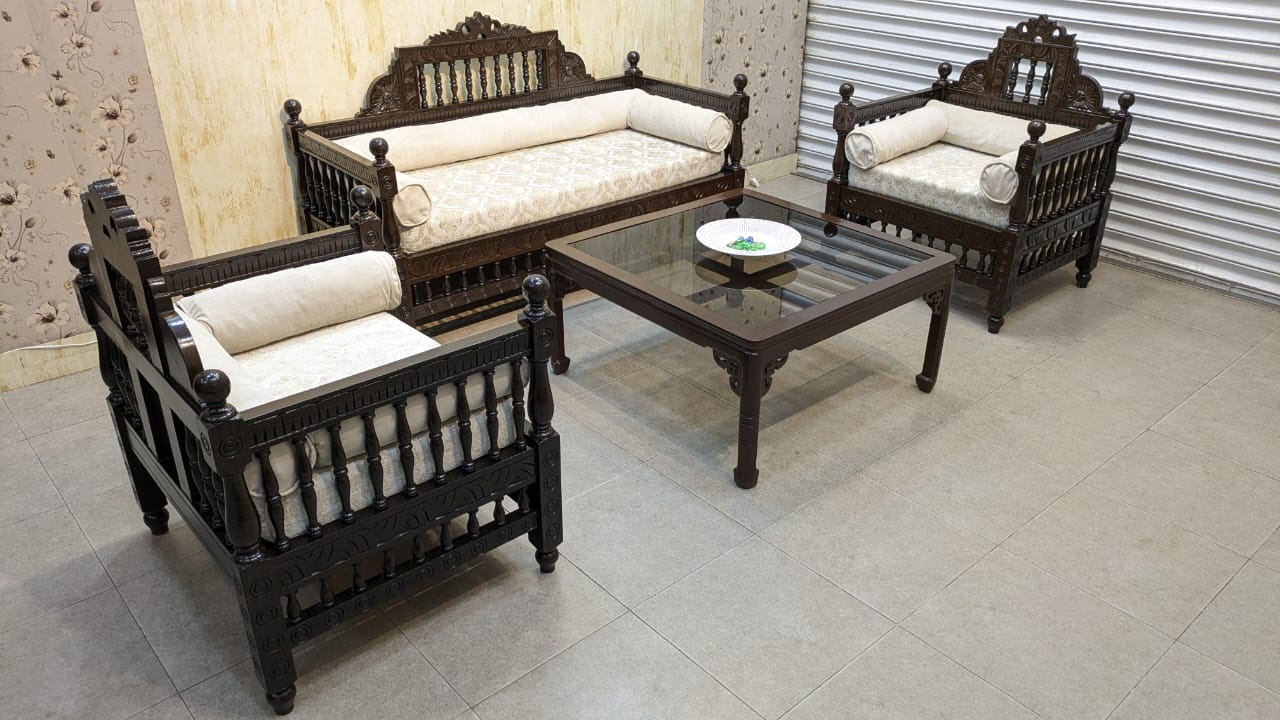 Vintage Sheesham Solid Wood 4 Seater Sofa Set