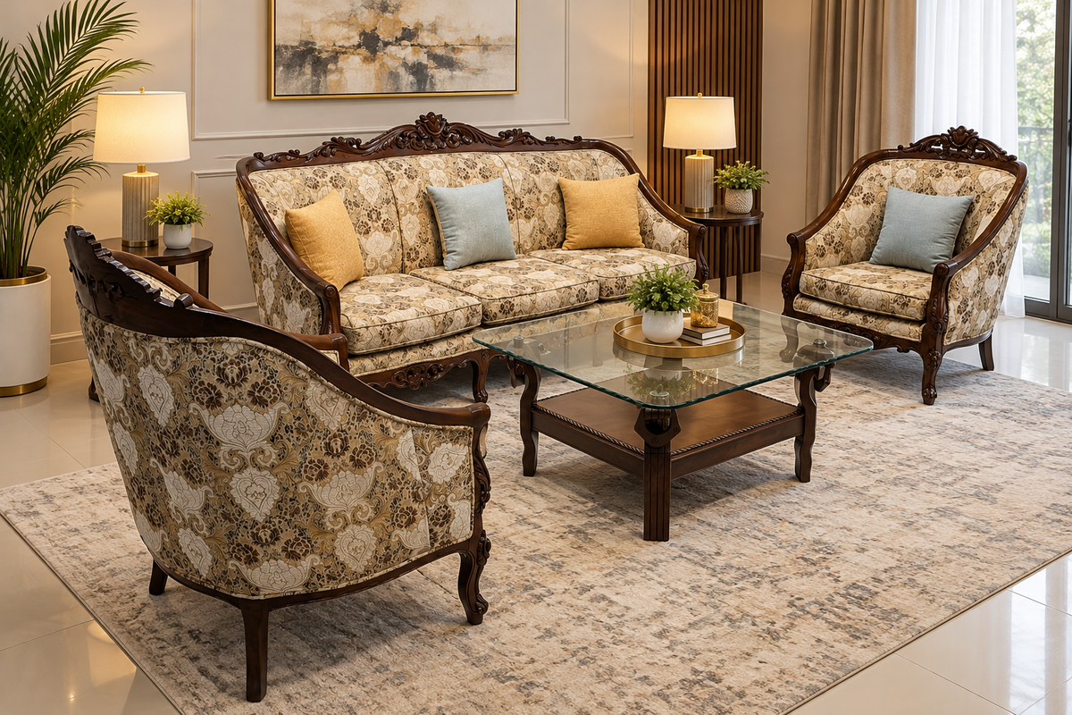 SOLID SHEESHAM WOOD 5-SEATER SOFA SET