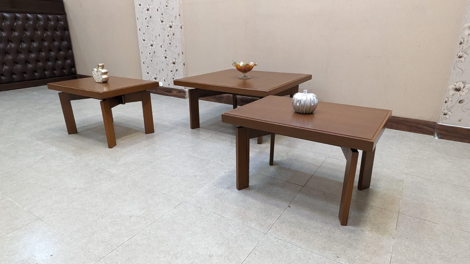 Burma Teak Wood and Teak Ply Center and Side Tables Set